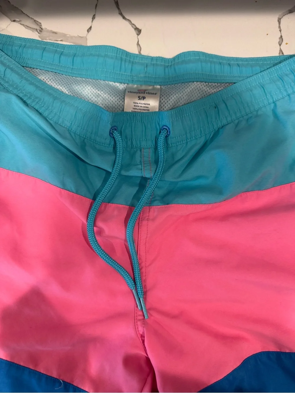 Vineyard Vines Chappy Colorblock Swim Trunks Pink Blue Size Small